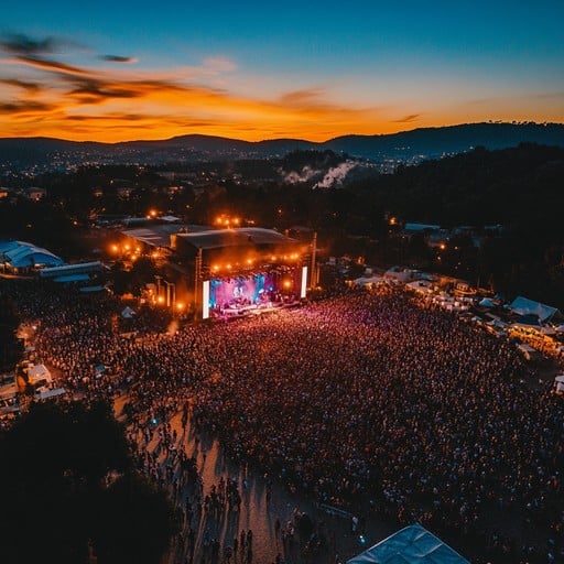 Festival aerial view at sunset