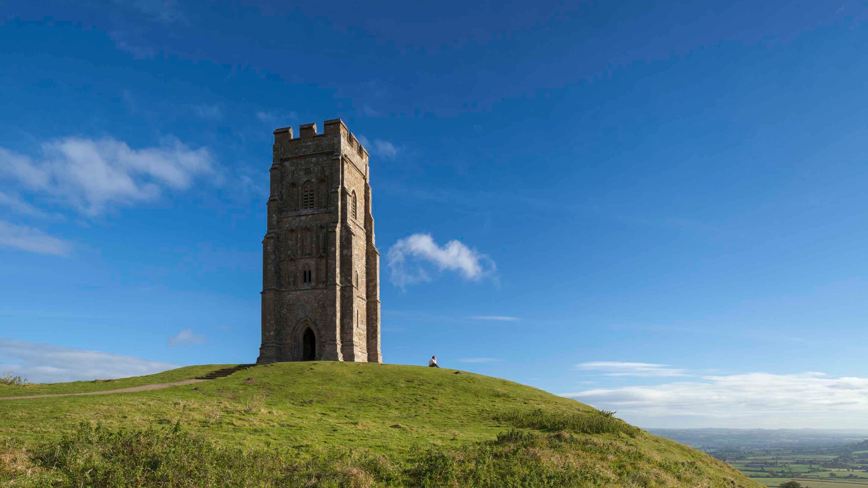 Glastonbury Tor with blue sky