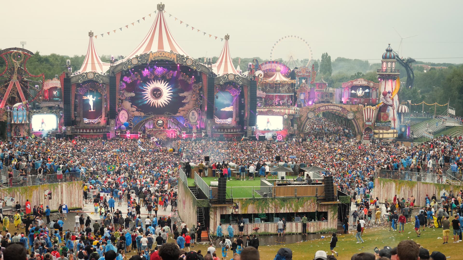 Tomorrowland festival stage with spectacular lighting